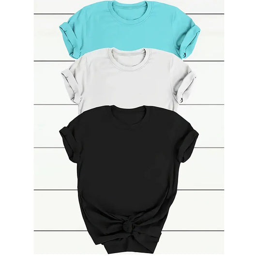 3 Pack Women's Crewneck Tshirts, Casual Summer Loose Basic Short Sleeve Tops Classic Plain Tees Tops For Ladies