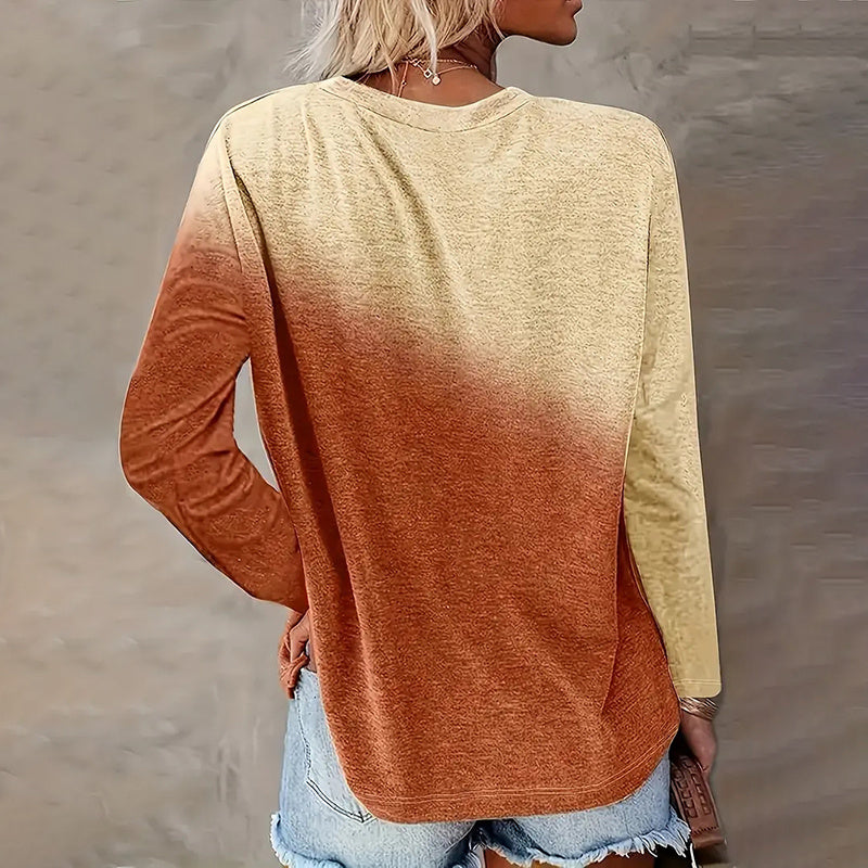 5 Pack Women's Casual Gradient Color Round Neck Long Sleeve Tops Set Spring & Fall