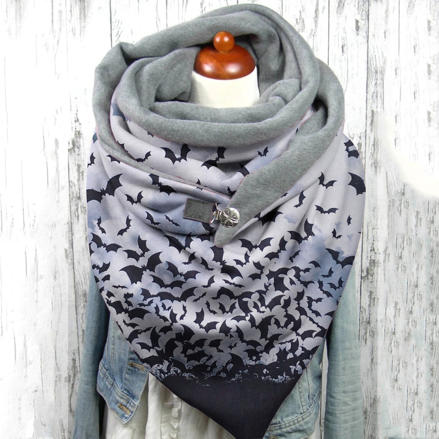 Female Plush Skull Print Long Halloween Button Bib