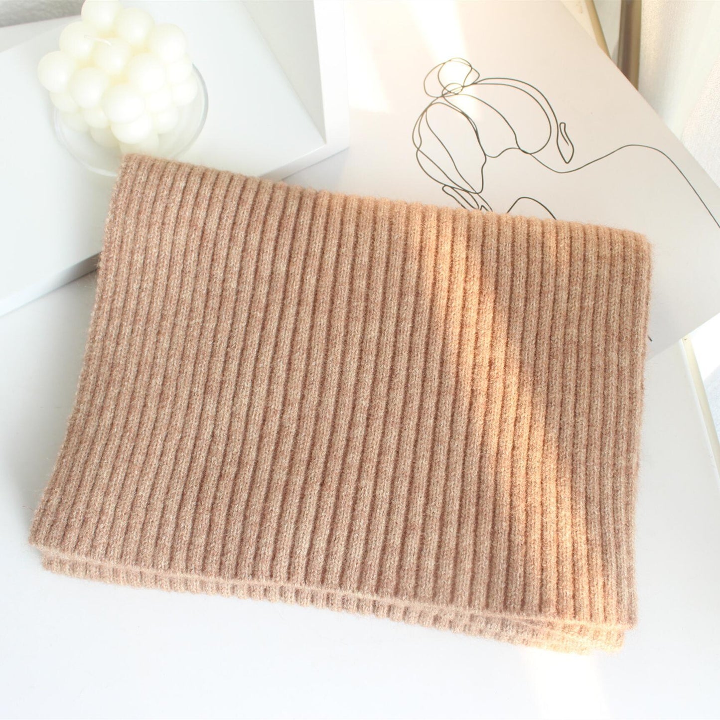 Solid Color Knitted Mid-length Warm Wool Scarf