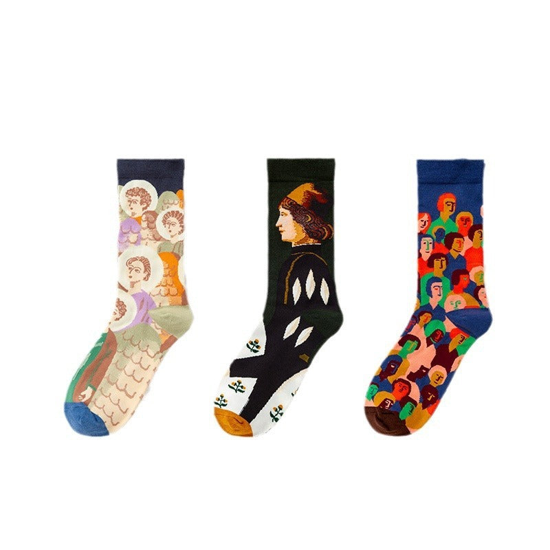 Retro Trendy Autumn And Winter Abstract Art Socks Europe And America Creative Combed Cotton