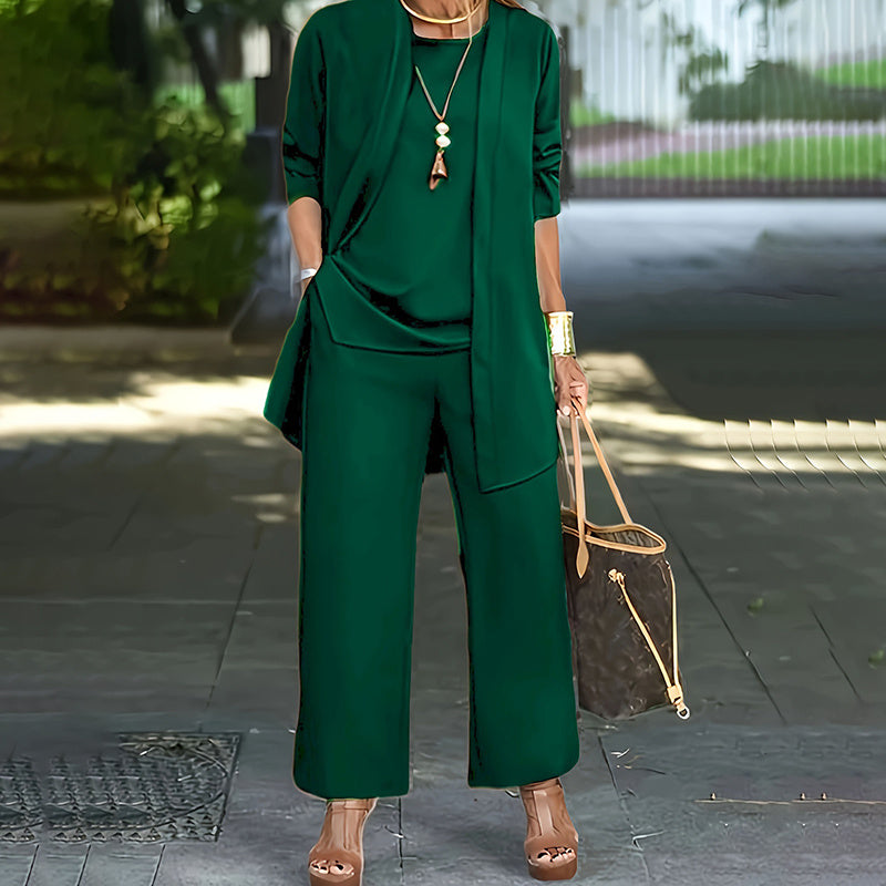 Women's Plus Size Casual 3-Piece Set Open Front Cardigan Sleeveless Vest Pants Solid Color Lounge Set