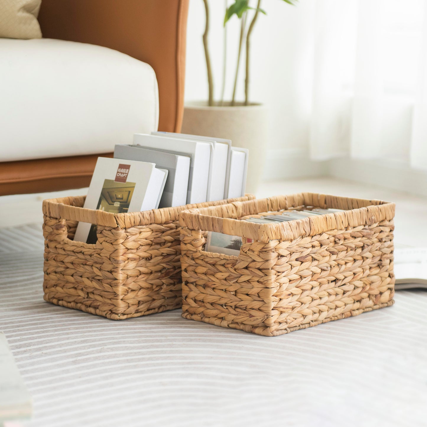 Wicker Storage Basket With Built-in Handles Water Hyacinth