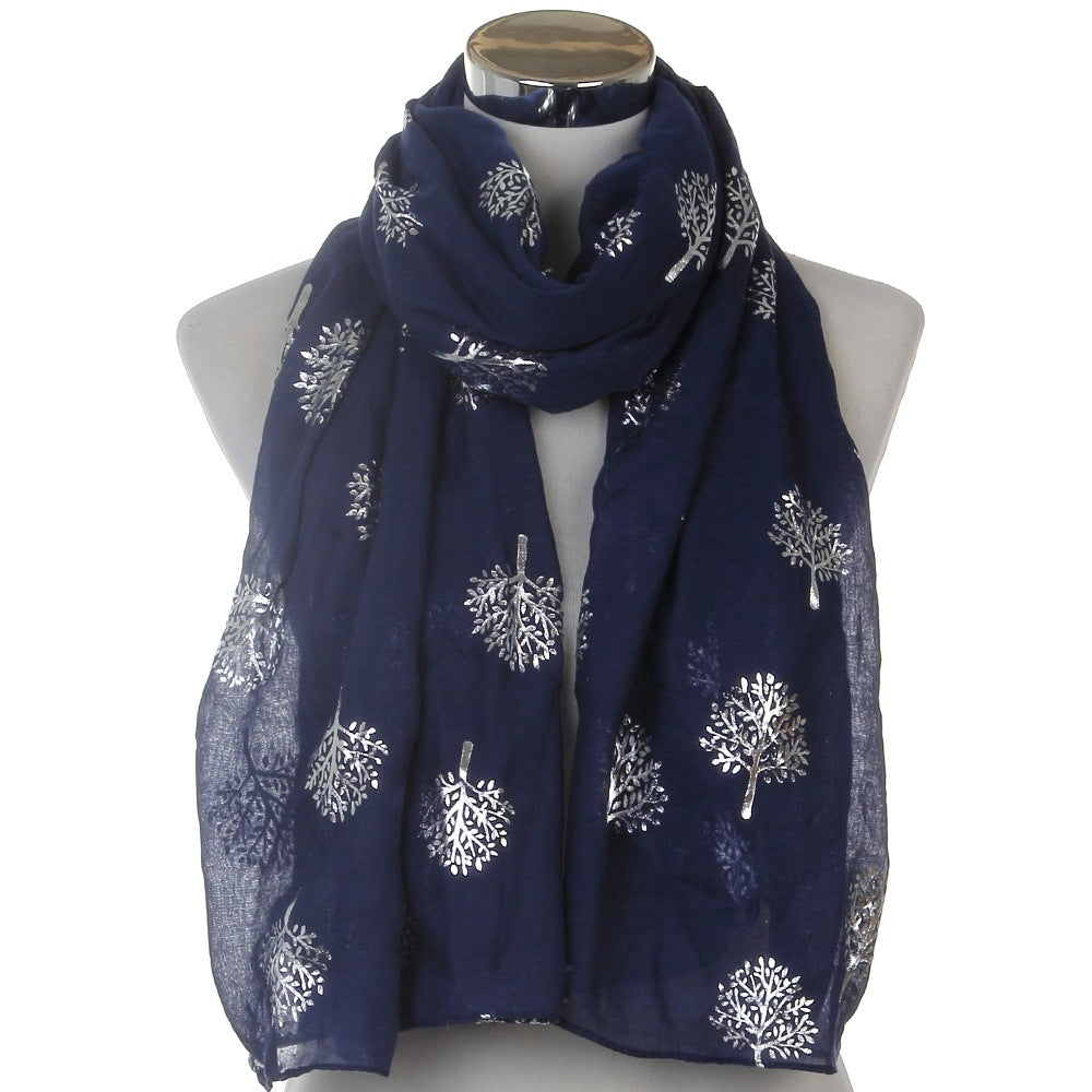 European And American Fashion Camphor Tree Hot Silver Print Scarf Women