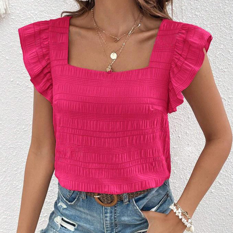 Women's Square Neck Ruffled Sleeve Short-Sleeve Blouse Vacation Casual Summer Top
