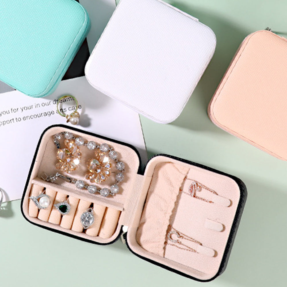 2pcs Portable Leather Jewelry Storage Boxes, Mini PU Jewelry Storage Boxes, Travel Jewelry Organizer Case, Black, White And Blue Jewelry Storage Boxes