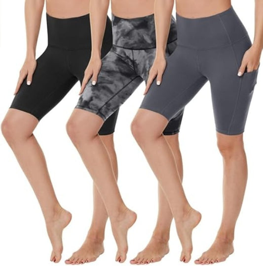 Yoga Pants - 5 Minutes High Waist 3 Pairs Of Black, Black Tie-dye, Dark Gray