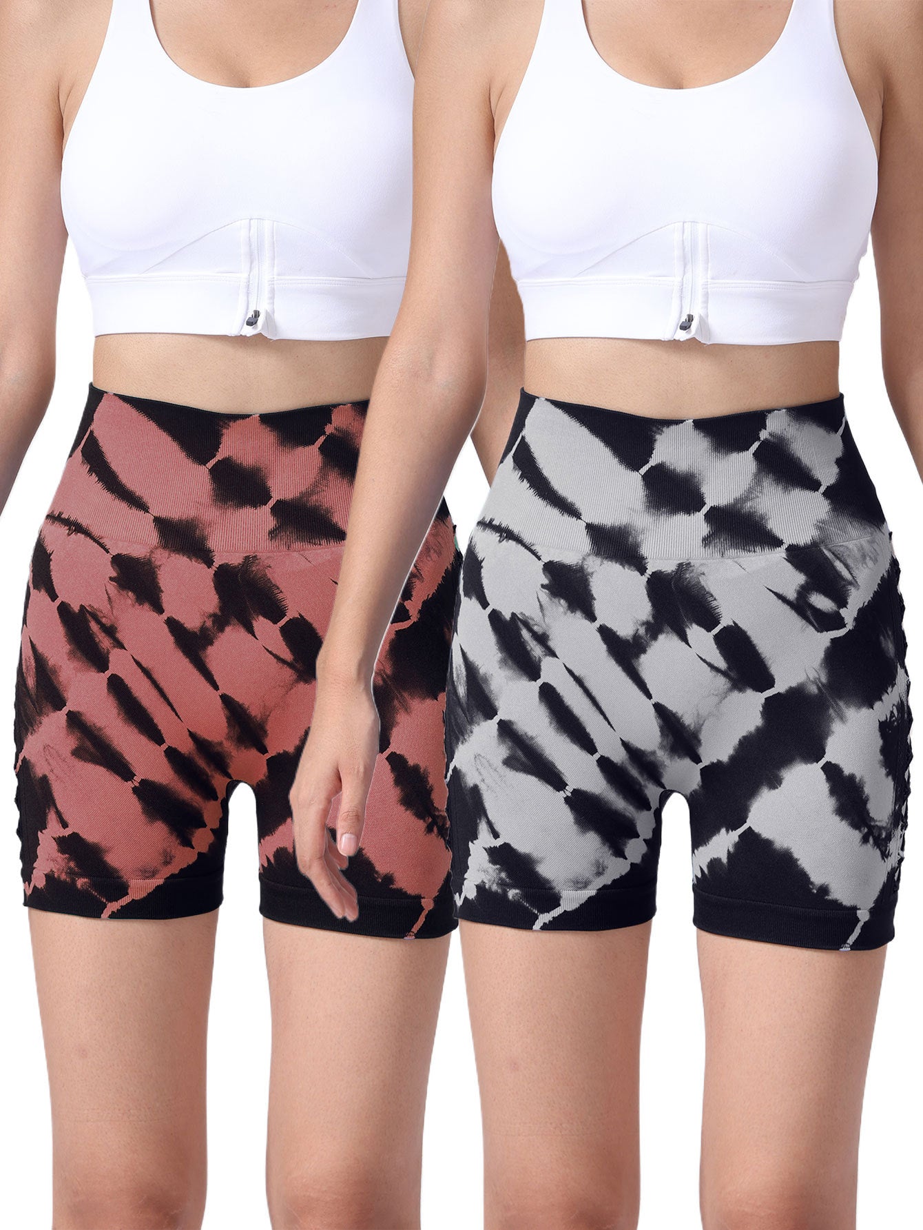 2 Pack Us Local Women's Side Cut-Out Tie-Dye Seamless Hip Lift High Waist Sports Fitness Yoga Shorts