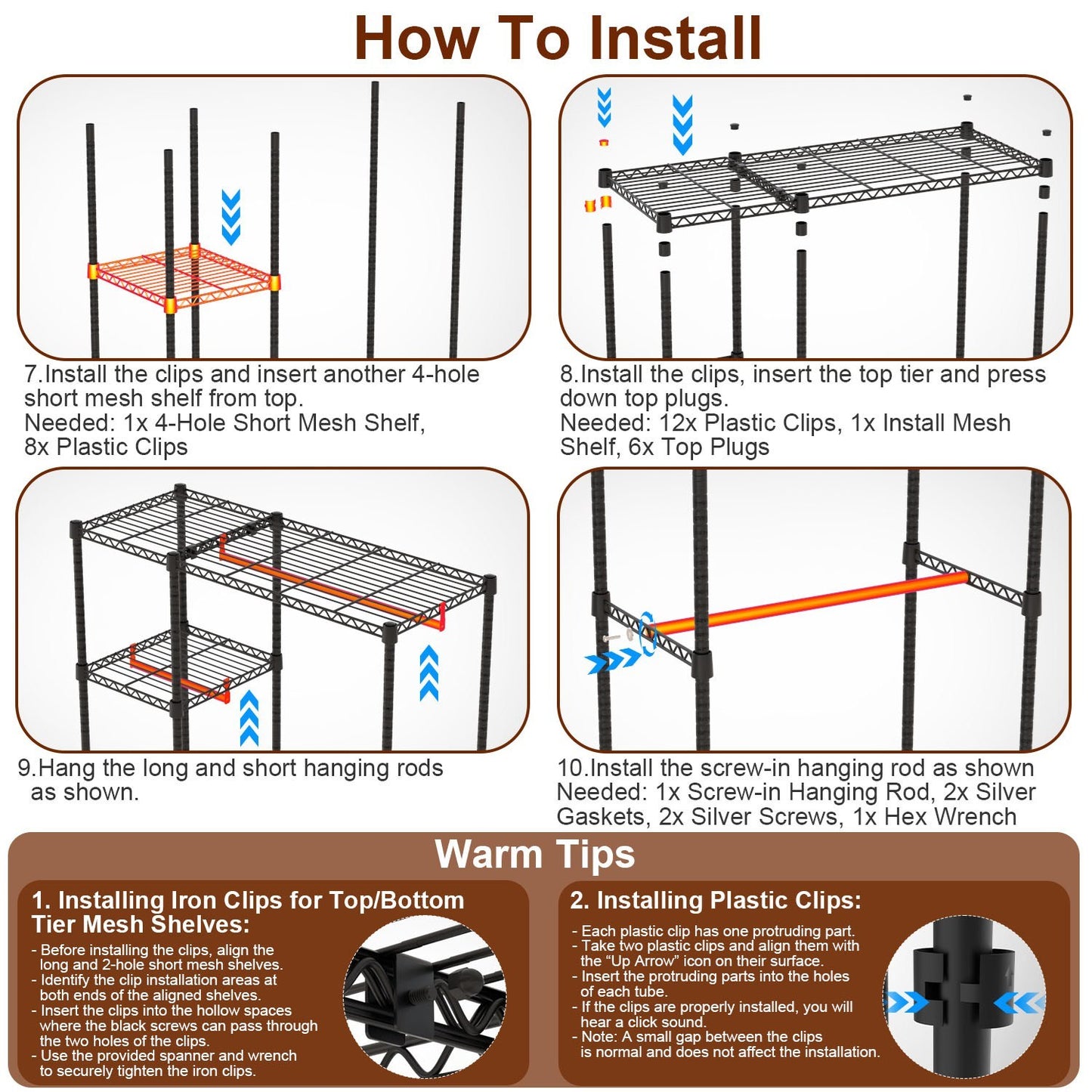 1Pc 4 Tier Heavy Duty Garment Rack With Wheels Carbon Steel Clothing Rack Portable Wardrobe Clothes Rack With 3 Hanging Rods 6 Footrests 44.9x17.13x77.95in