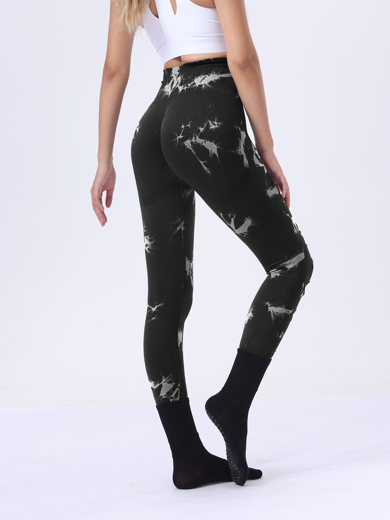 Butt Lifting Yoga Gym Athletic Pants, Hollow Out Tummy Control Sports Leggings Tie Dye Running Pants