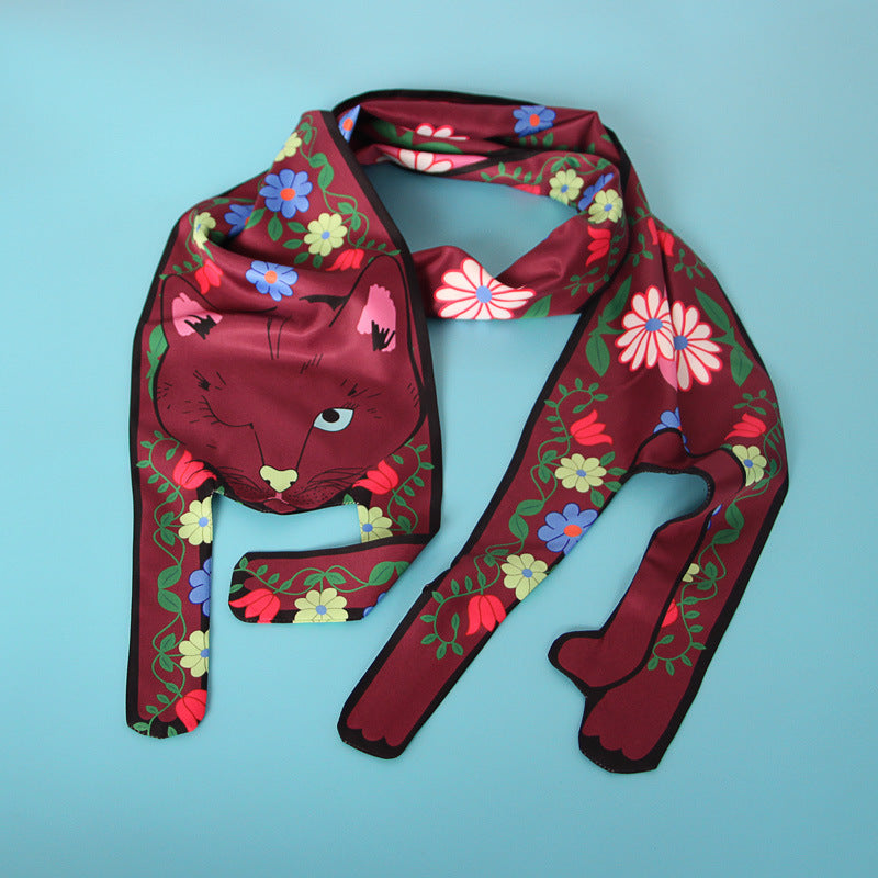 Small Scarf With Hair Band, Wild Decoration Long Small Silk Scarf Tied With Bag, Handle Scarf