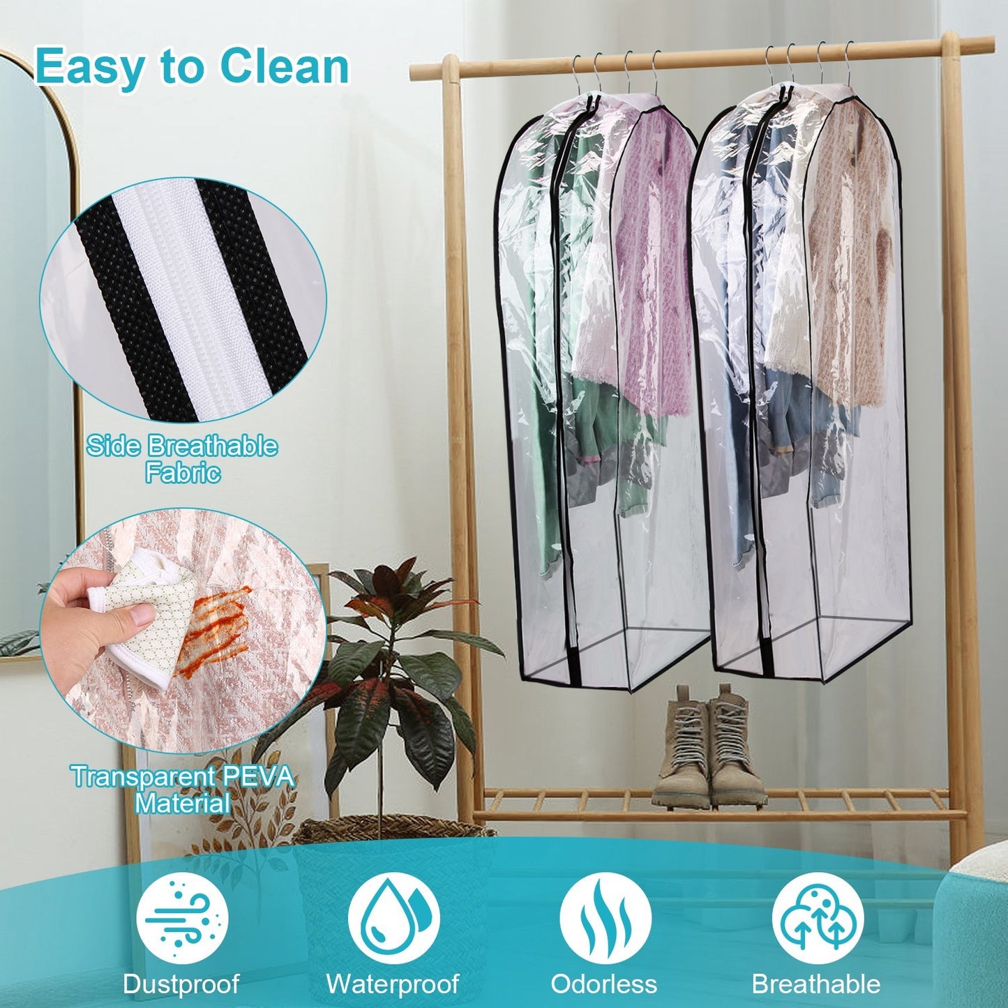 5 Pack 60In OR 40In Options Garment Bag For Hanging Clothes Dustproof Waterproof Hanging Clothes Storage Bag Clear Transparent Suits Cover For Sweater Jacket Coat Dress Shirt