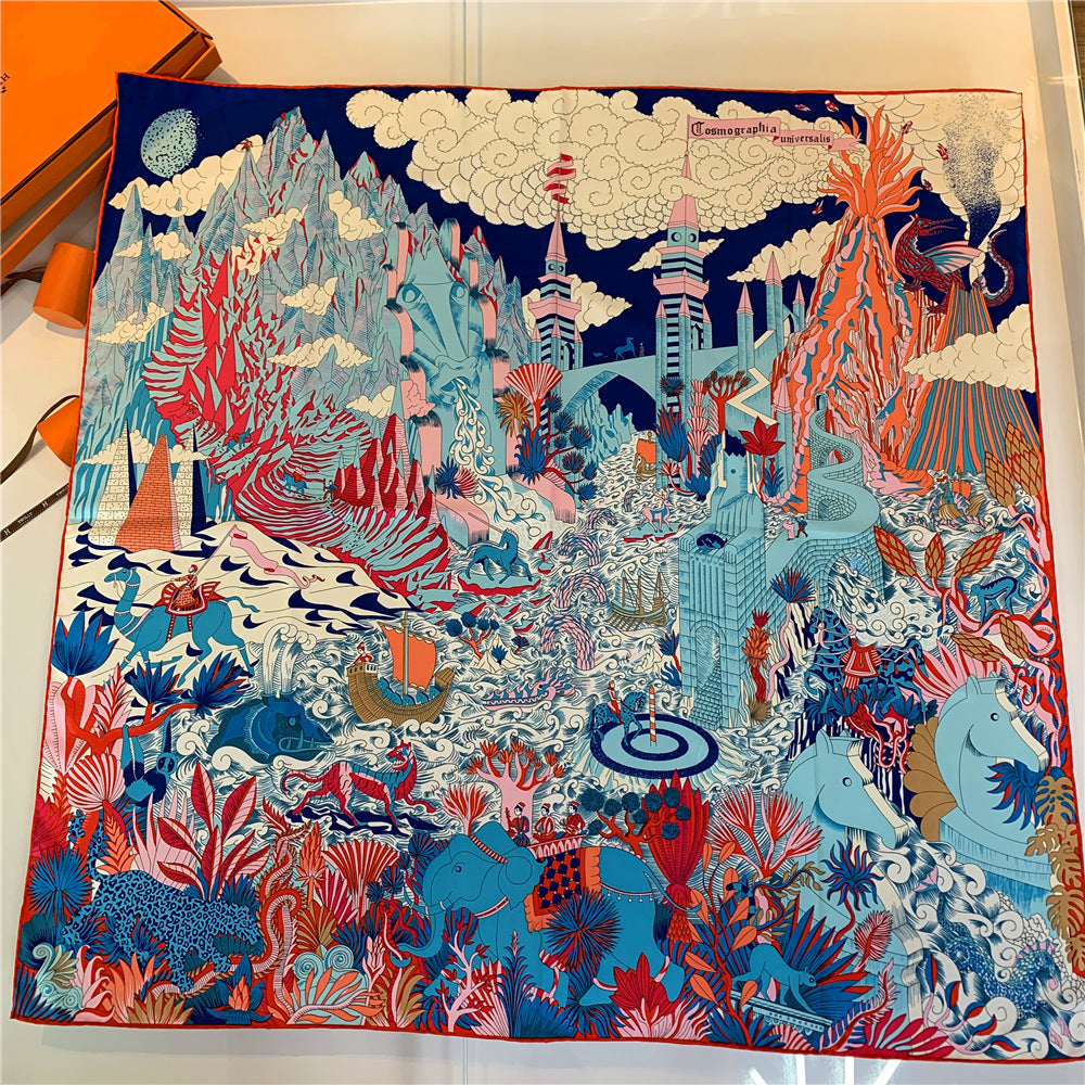 Handmade Hemming Twill Silk Printed Shawl