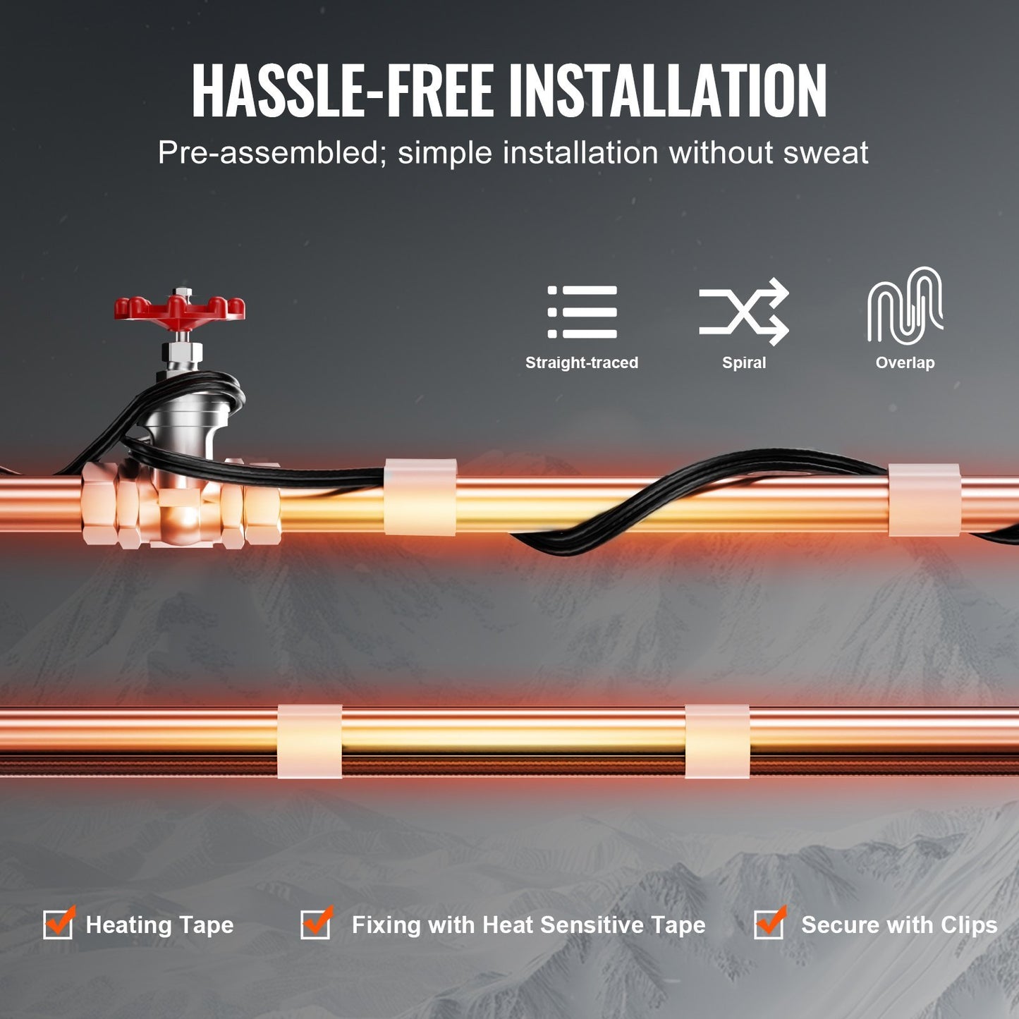 Self-Regulating Pipe Heating Cable 24FT 5W FT Heat Tape For Pipes Roof