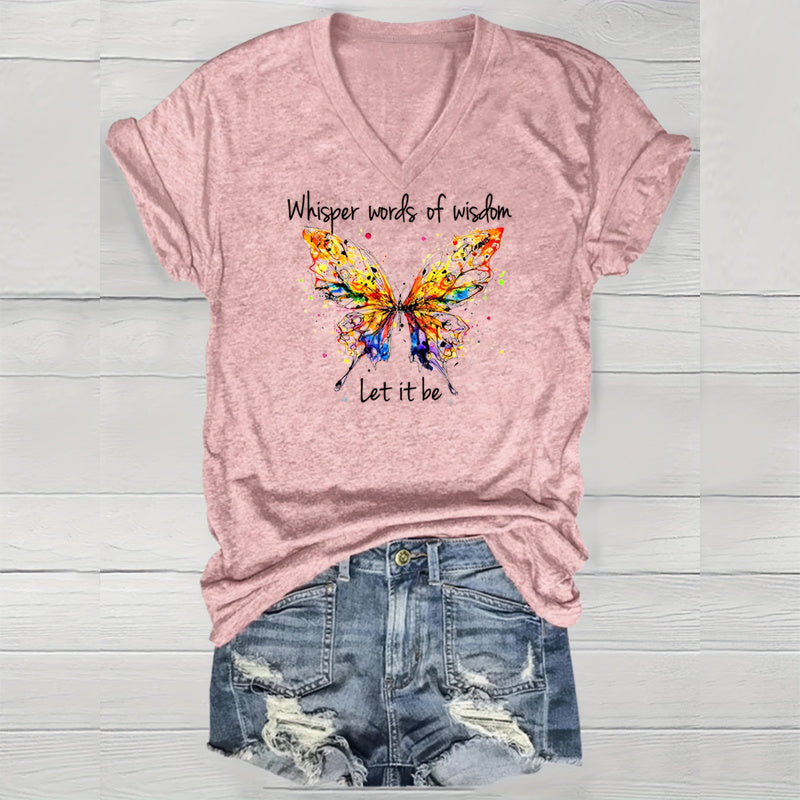 Women's V-Neck Short Sleeve T-Shirt - Colorful Butterfly Print, Casual Summer Top