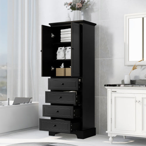 Cabinet With 2 Doors And 4 Drawers For Bathroom, Office