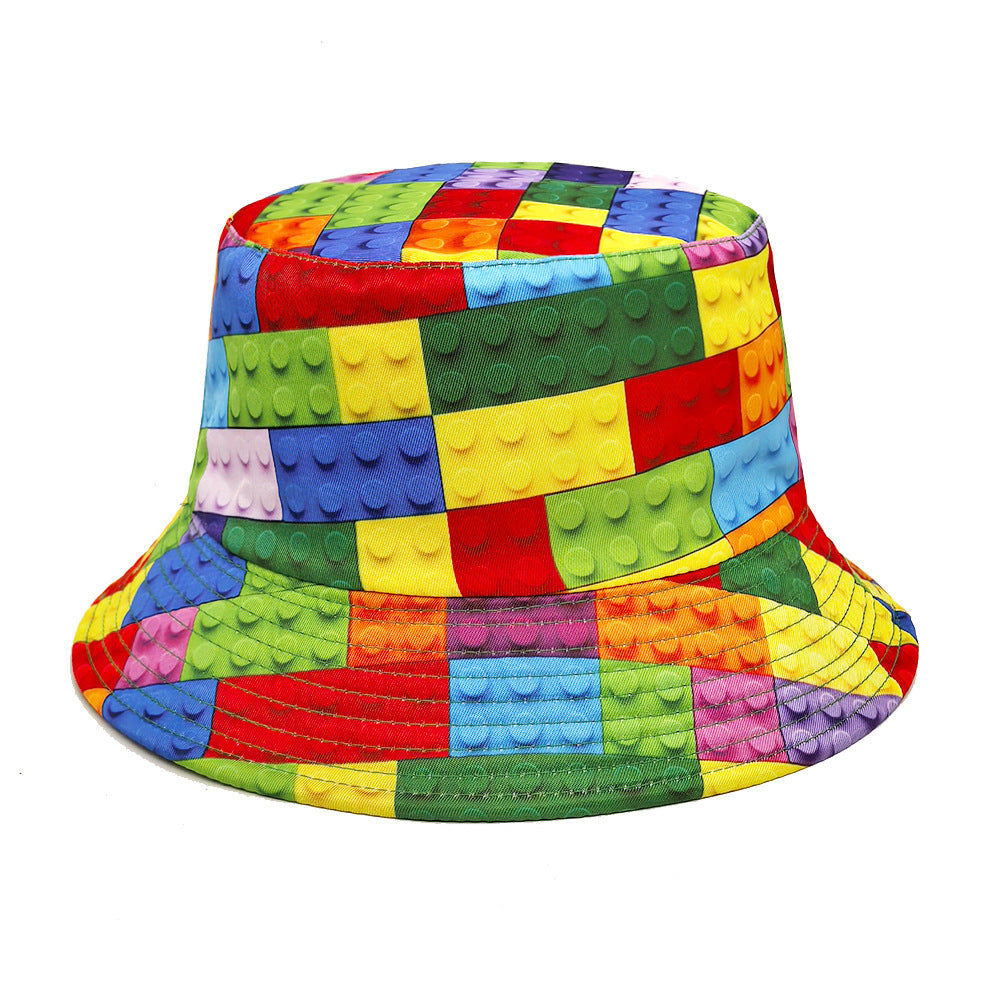 Building Block Pattern Printing Bucket Hat
