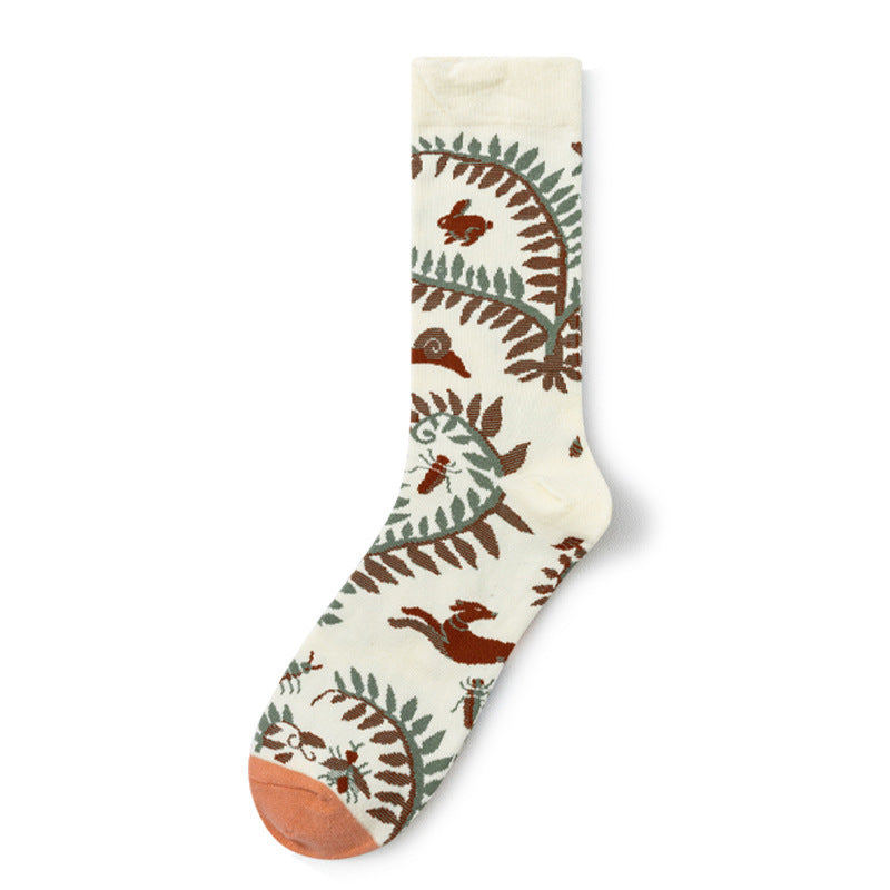 Retro Trendy Autumn And Winter Abstract Art Socks Europe And America Creative Combed Cotton