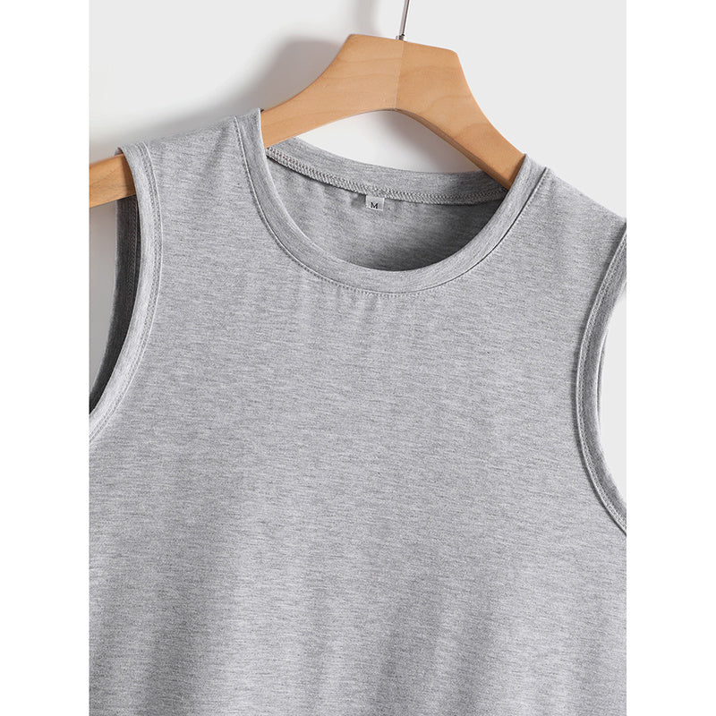 Womens Tank Tops Crew Neck Sleeveless Tshirts Solid Color Casual Loose Fit Tee Shirts