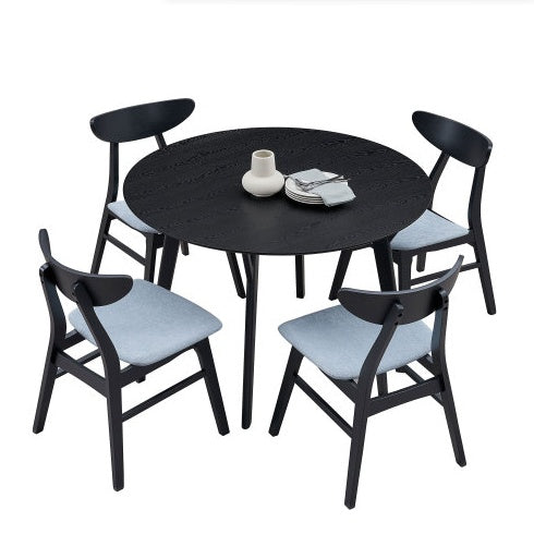 42.01 Inch Saving Place Table,Wooden Dining Table For 4 Persons,Modern Design Round Kitchen Table For Living Room,Apartment,Restaurant,Black