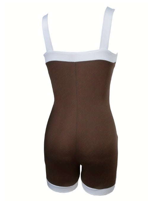 Women's Vest Style Contrasting Color Positioning Print Tight Fitting Figure, Sweet And Cool Spicy Girl Style Jumpsuit