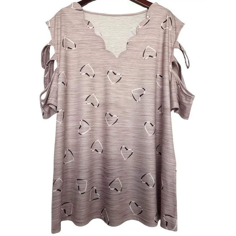 Women Cold Shoulder Tops Casual Loose Hollow Out Short Sleeve T Shirt Sexy V Neck Tops Blouses