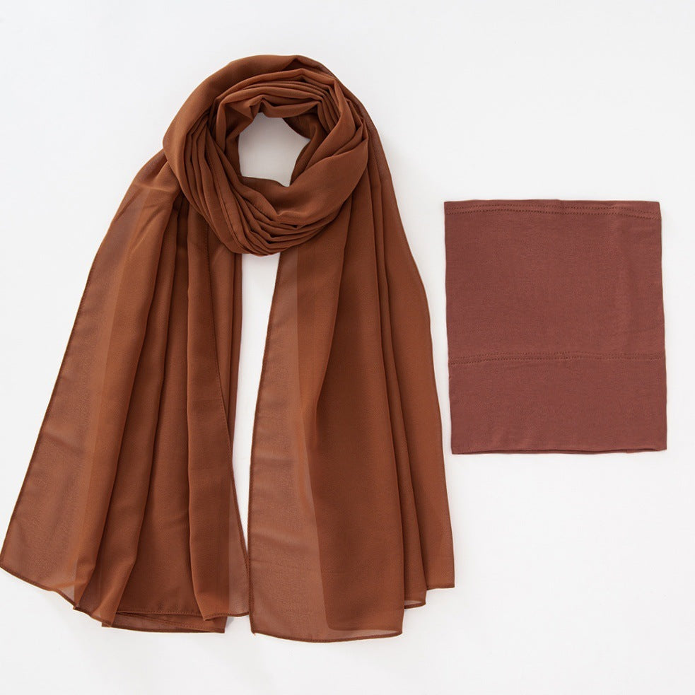 Modal Breathable Elastic Bucket Hat With Pearl Chiffon Scarf Headcloth