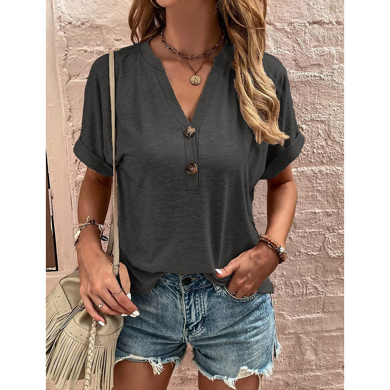 Womens Summer Shirts Short Sleeve Button Down V Neck Business Casual Tunic Tops