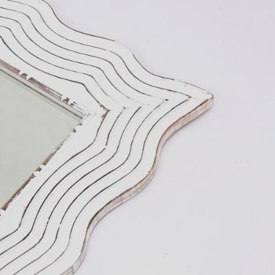 Rustic White Solid Wood Handcarved Wave Design Rectangle Mirror Accent-36 X 72