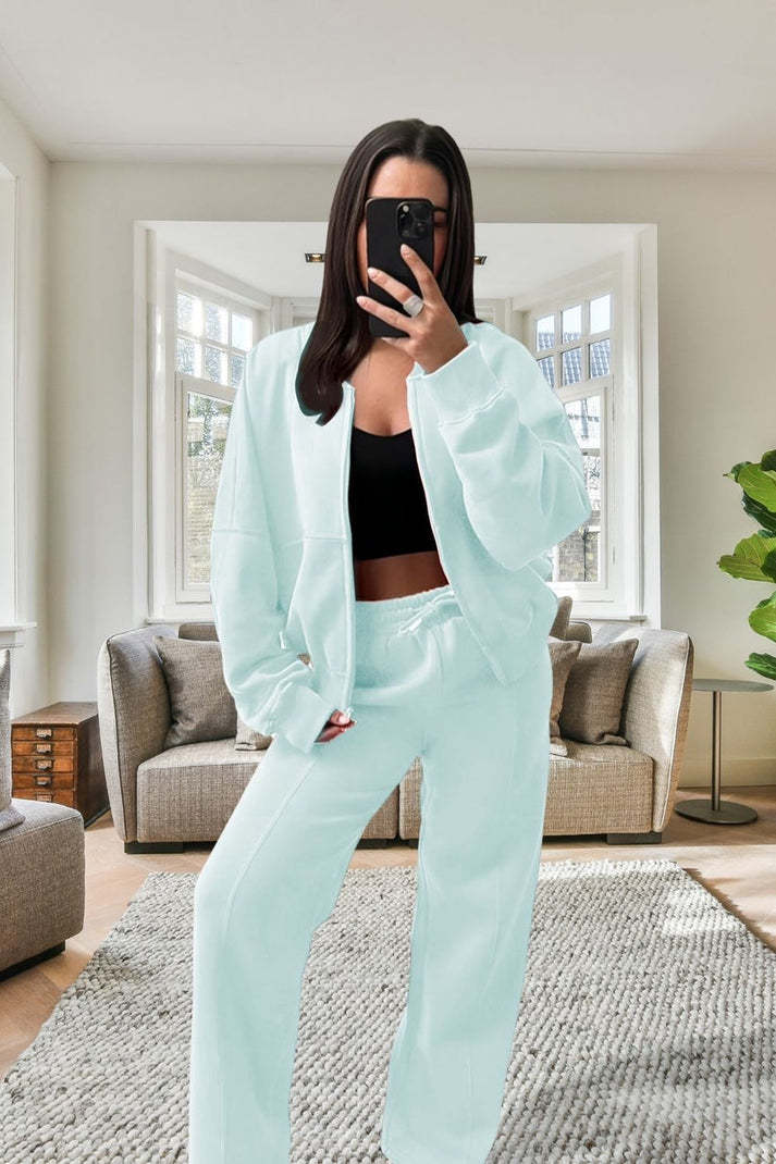 Bomber New Style Oversized Fleece Zipper And Wide Leg Tracksuit