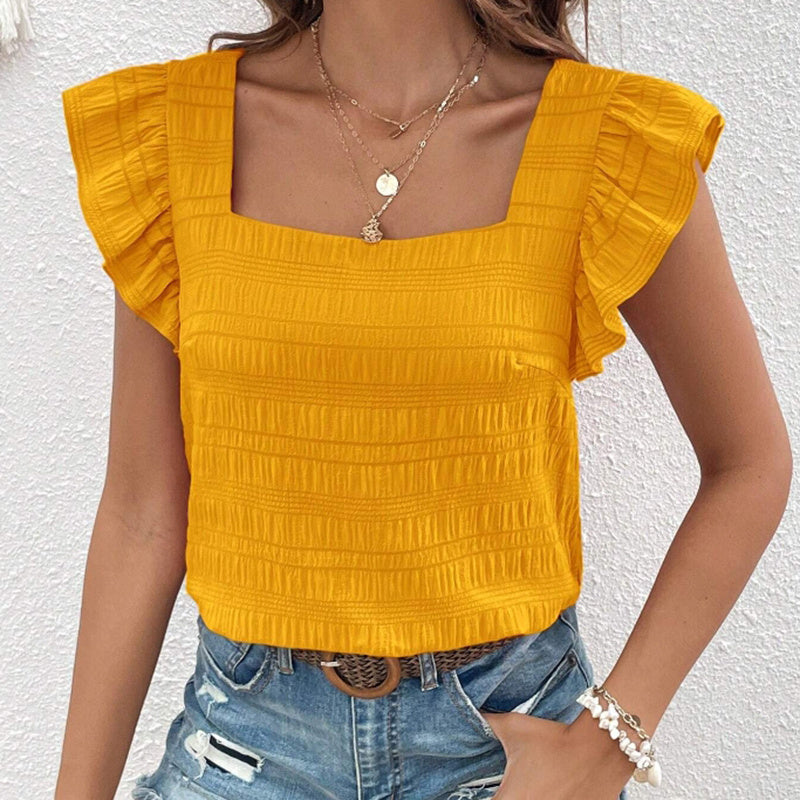 Women's Square Neck Ruffled Sleeve Short-Sleeve Blouse Vacation Casual Summer Top