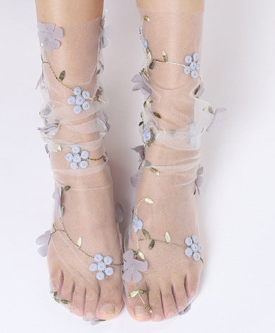 Women's Three-dimensional Flower Transparent Net Socks