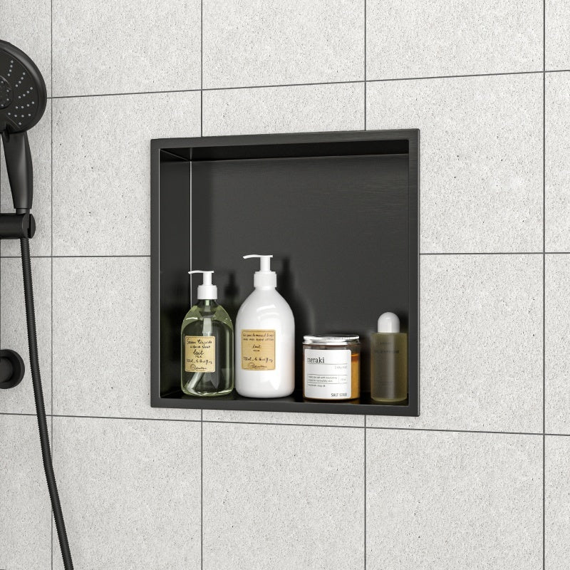 12 X 12 In  Stainless Steel Shower Niche - Gunmetal Black, Waterproof, Easy Installation, Corrosion-Resistant