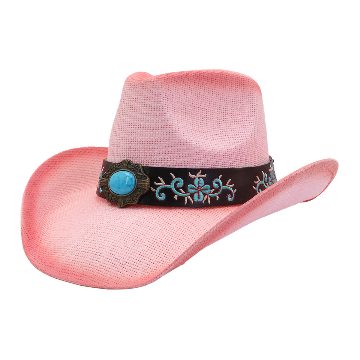 Women's Simple Loose Peach Top Hard Straw Cowboy Hat