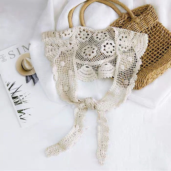 Summer Thin Type Sunscreen Lace Coat Hollow Out All-matching Fake Collar Outer Scarf Small Shawl Crocheted Linen Triangular Binder