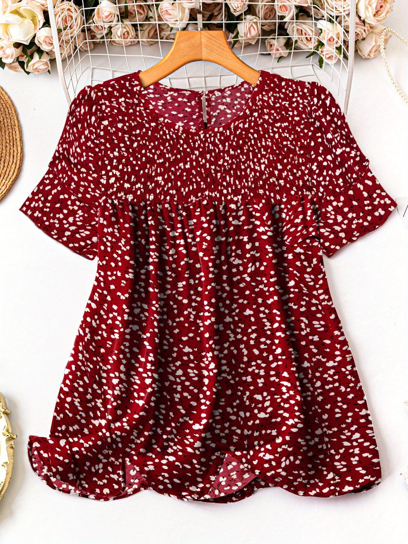 Women's Plus Size Swiss Polka Dot Shirt Summer Round Neck Short Sleeved Outdoor Casual Blouse Top