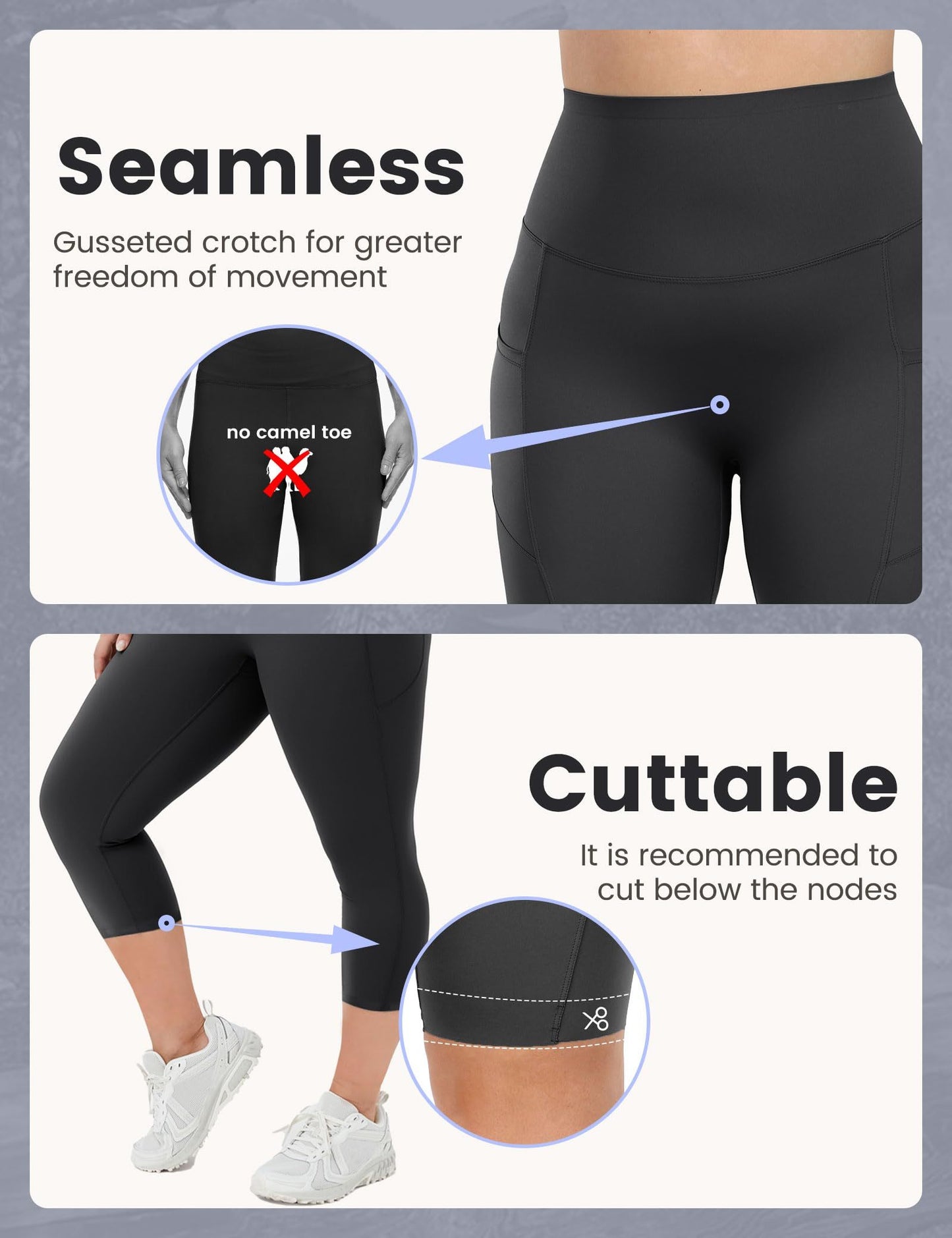 Yoga Pants - Cropped High-waisted Diagonal Pockets To Tuck In Solid Black Color