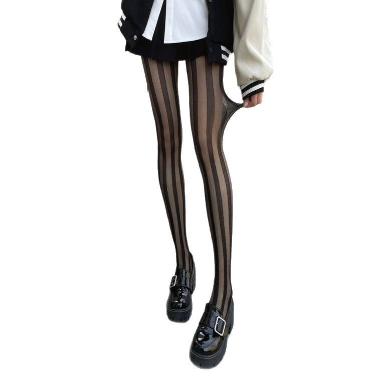 Women's Fashion Stitching Black Thin Pantyhose