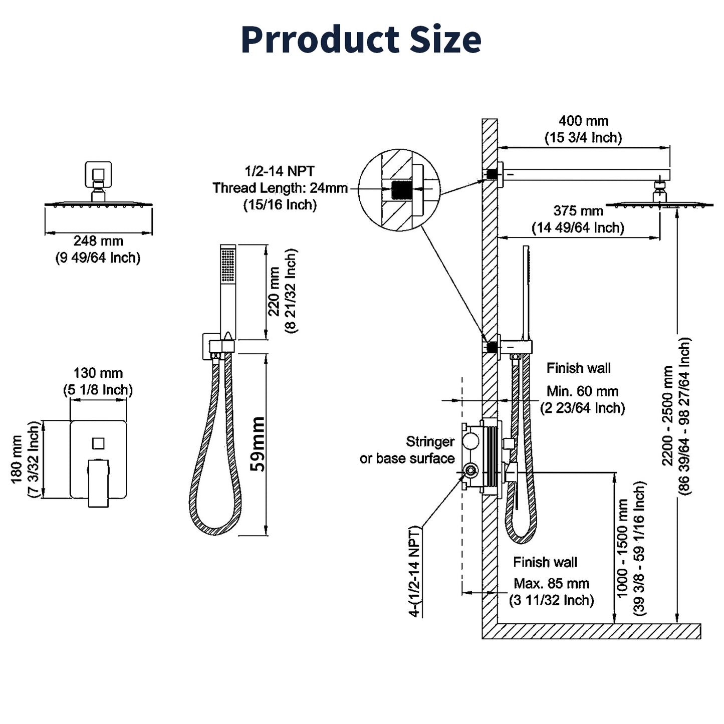 Shower System Shower Faucet Combo Set Wall Mounted With 12  Rainfall Shower Head And Handheld Shower Faucet, Matte Black Finish With Brass Valve Rough-In