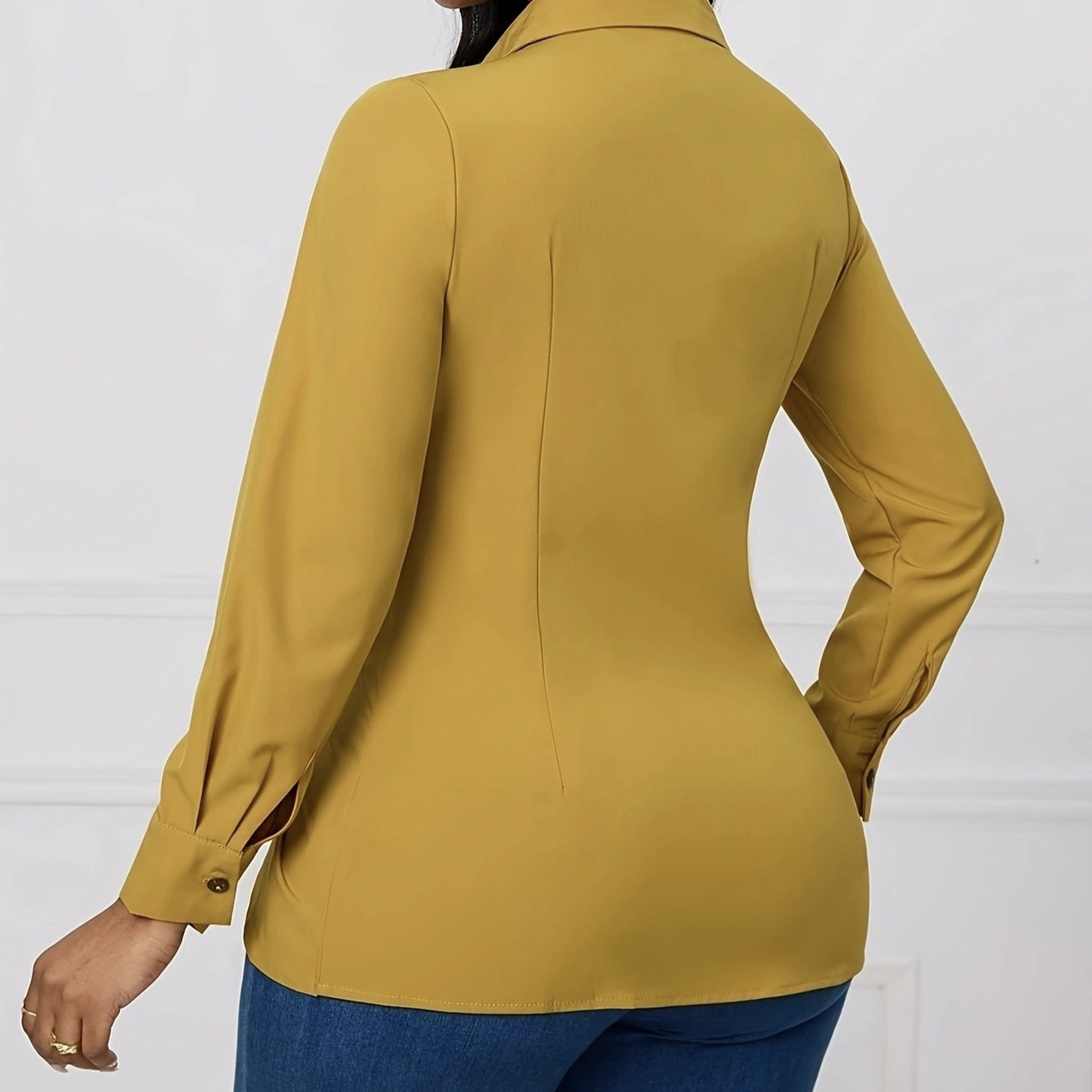 Women's Solid Color V-neck Knot Design Long Sleeved Shirt Top