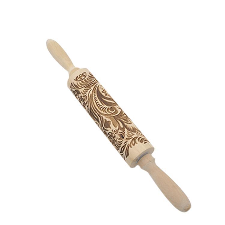 Solid Wood Elk Snowflake Embossed Printing Christmas Rolling Pin