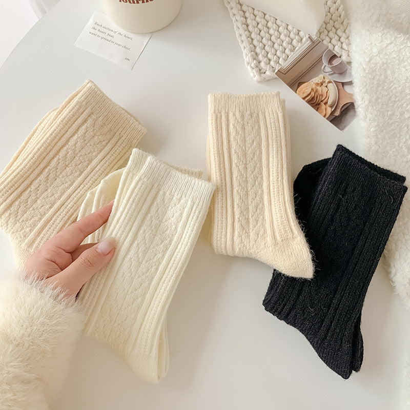 Milky White Twist Wool Socks Children