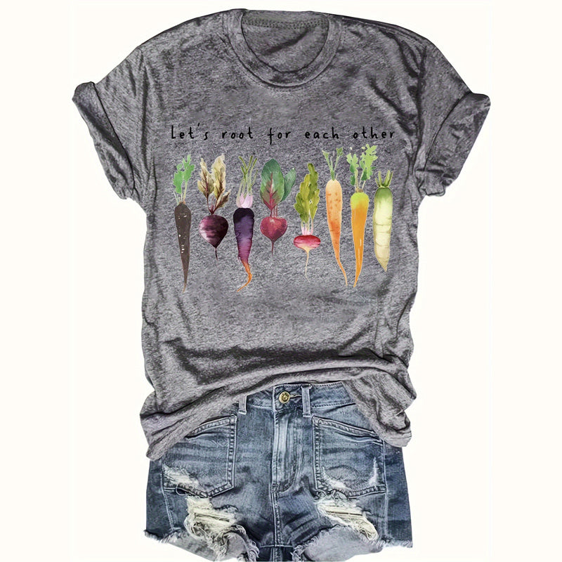 Women's Fun Radish Print Short Sleeve T-Shirt - Comfortable Round Neck Casual Summer Tee