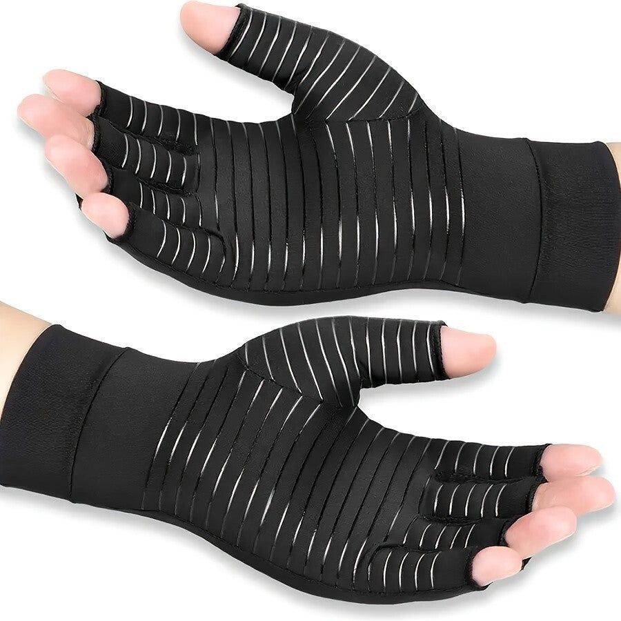 Anti Arthritis Fingerless Copper Compression Gloves Hand Support Pain Relief UK