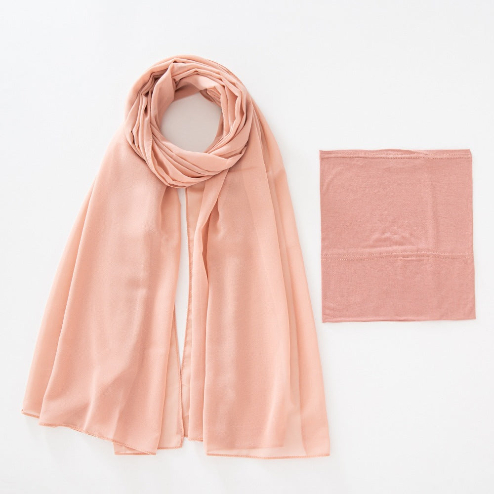 Modal Breathable Elastic Bucket Hat With Pearl Chiffon Scarf Headcloth