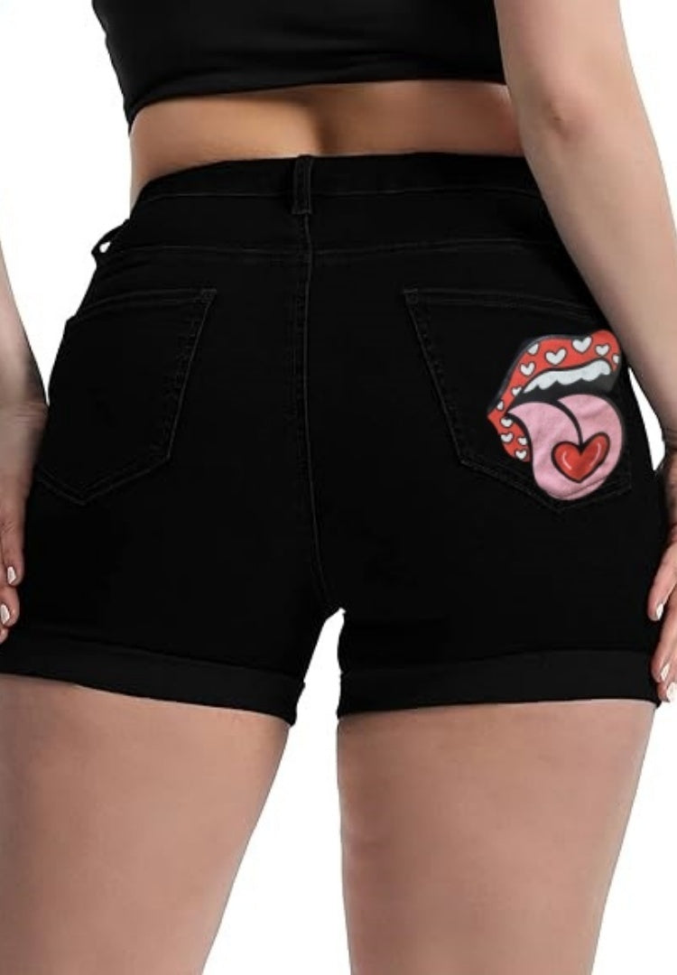 Hip Lifting Elastic Frayed Edge Denim Shorts Retro Tik Tok Popular Shorts Body Shaper With Pockets, Trendy Pattern Design High Waist Forbidden Platform - Temu