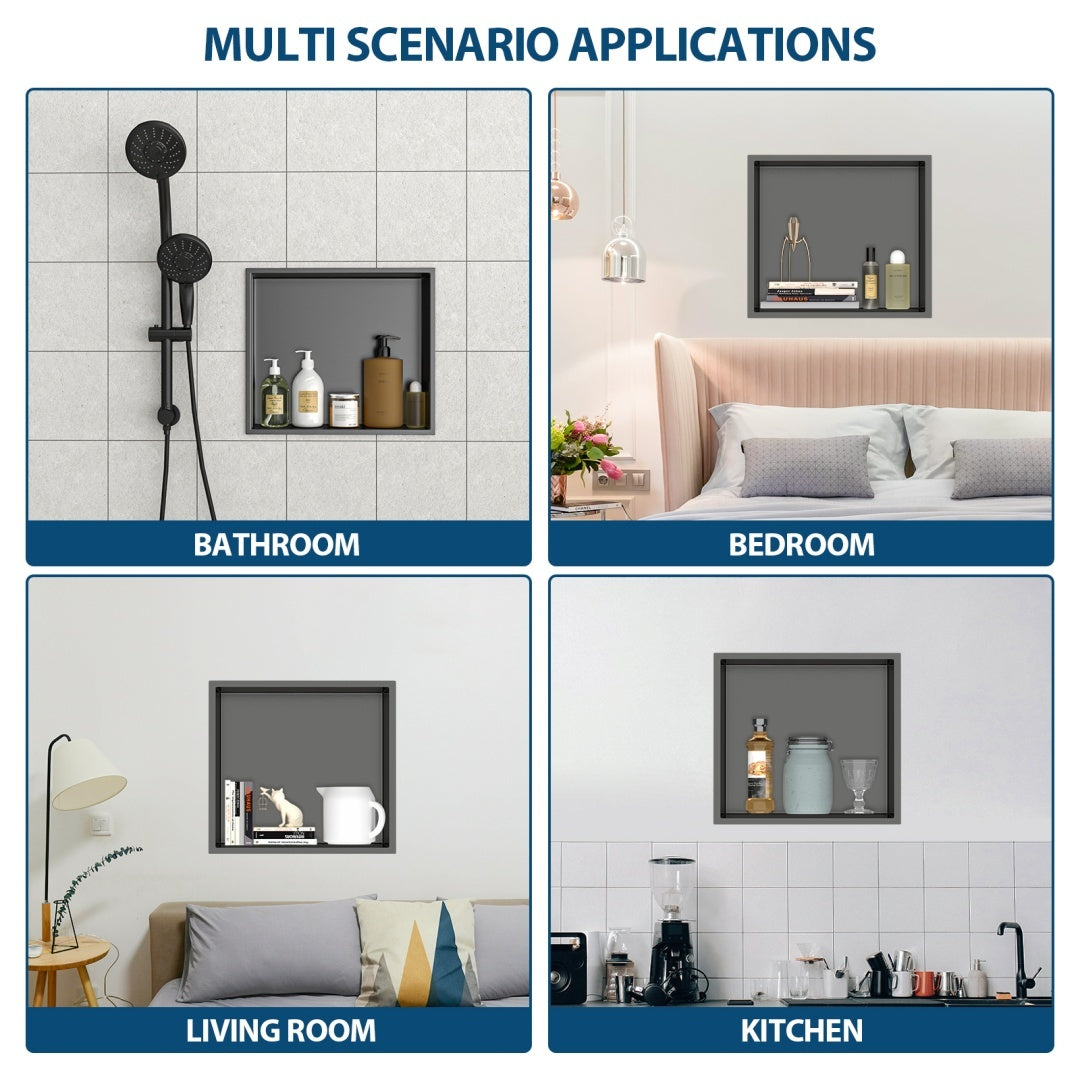17 X 15 In Stainless Steel Shower Niche, Gunmetal Black, Waterproof, Easy Installation, Corrosion-Resistant