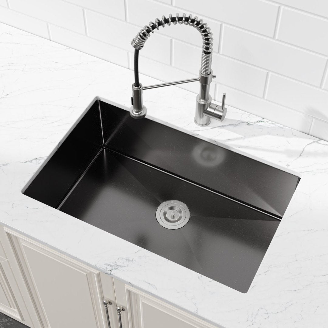Stainless Steel Kitchen Sink, Single Bowl, Undermount HandmadeSink In Black, With US Standard Drain And Hook, SS-BL-05