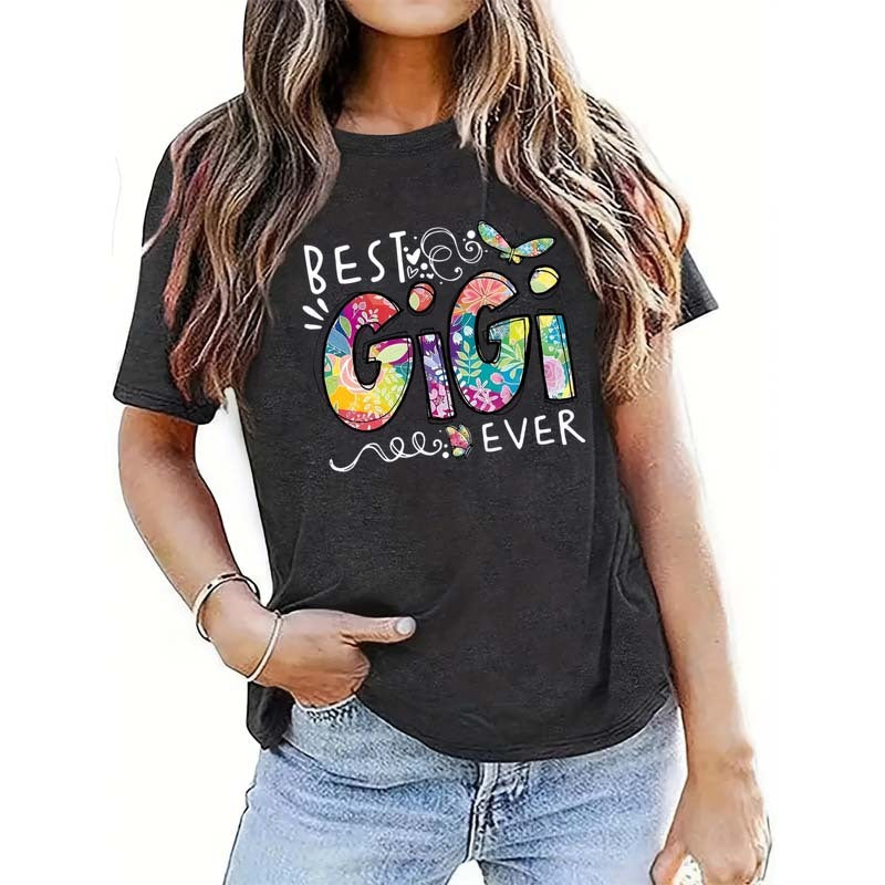 Women's Colorful Letter Print Short Sleeve T-Shirt - Casual Round Neck Summer Tee