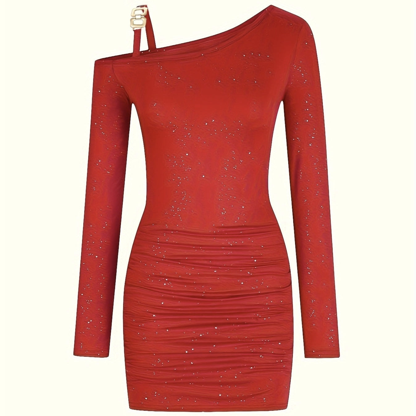 Ladies' Off Shoulder Sexy Solid Color Glossy Tight Fitting Dress